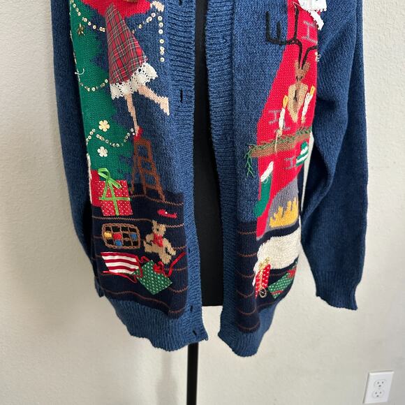 VTG Susan Bristol Cardigan Women Medium Christmas 90s Hand Embroidered Holiday - Picture 3 of 15